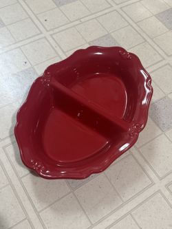 Brand New Ceramic Princess House Oval 13” Serving Tray/Vegetable Dish * Berry red*