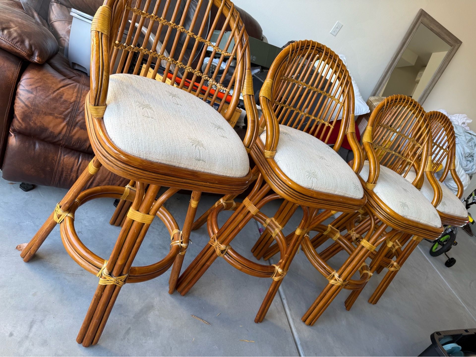 Set of 4 Rattan Bamboo Bar Stools