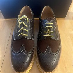 MENS BROWN & YELLOW LEATHER WINGTIP DRESS SHOES QQQ