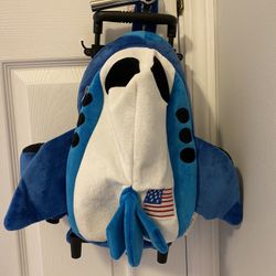 Blue and White Airplane Rolling Backpack