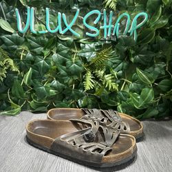 Birkenstock Granada Brown Oil Leather Soft Footbed Sandals Sz 41 Women 10 Slide