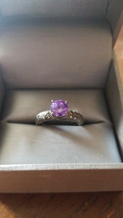 Antique STERLING SILVER Filigree AMETHYST RING size 7.5 STAMPED .925