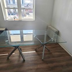 Glass-Chrome Dining Room Table W/ 6 Chairs