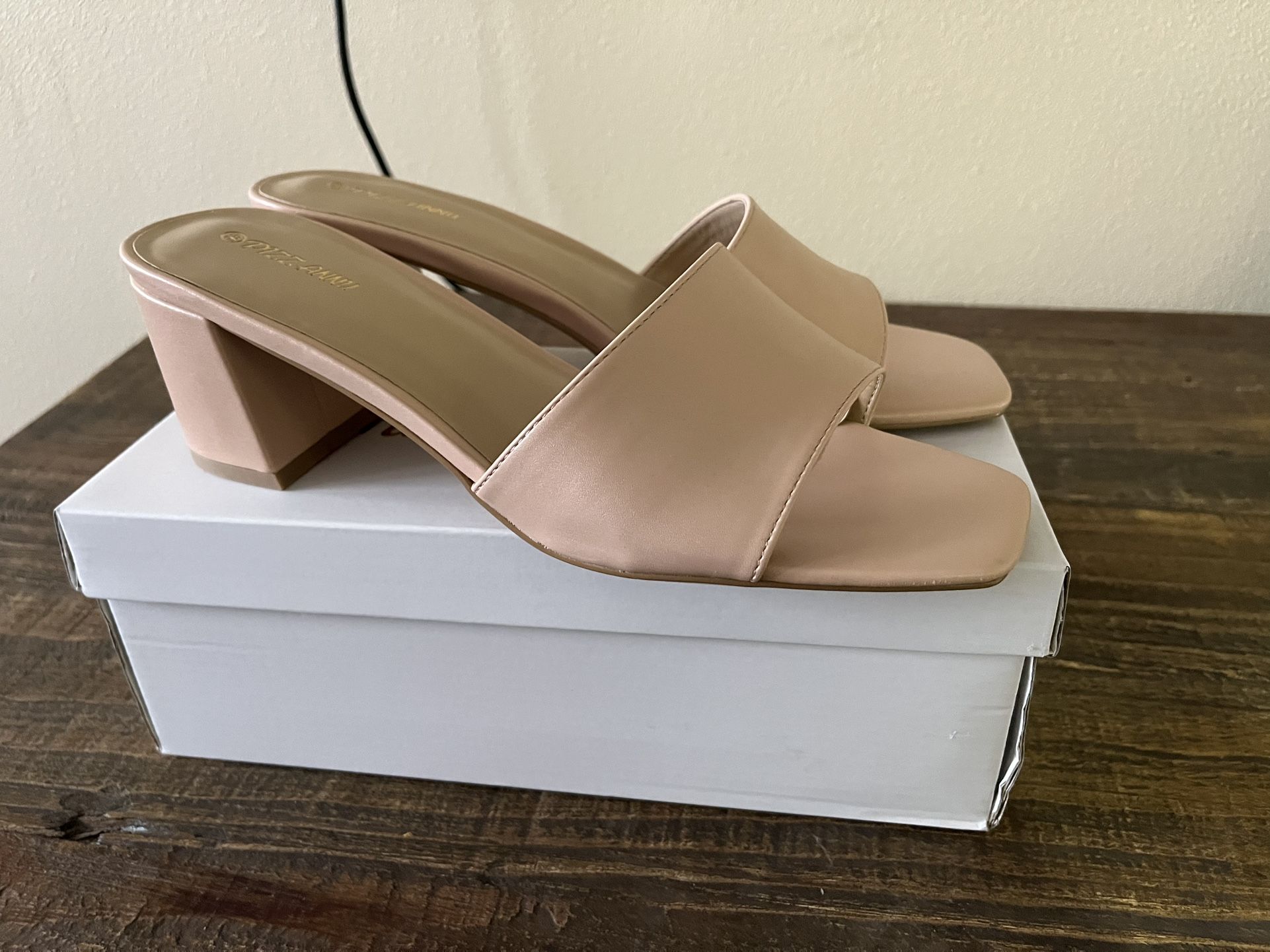Nude Mule Low Heel Sandals Size 9.5