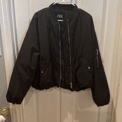 Zara Black Bomber Jacket Medium