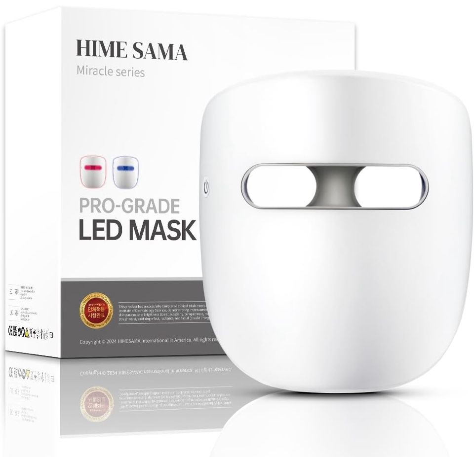 Open Box HIME SAMA Led Face Mask, Red Light Mask for Face, FSA/HSA Eligible, Infrared, Red & Blue Light Mask for Skin Care, Wrinkle Reduction, Wireles