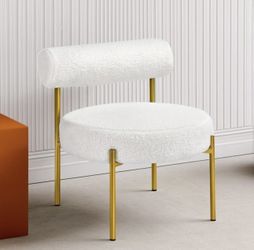 Accent Chair, Modern Tufted Vanity Chair, White Boucle Fabric Vanity Stool with Gold Metal Legs