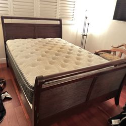 Solid Sleigh Bed & Queen Mattress 