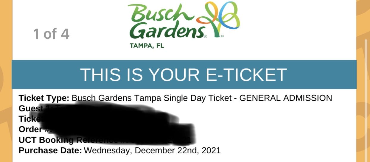 Tampa Busch Garden tickets qty 2