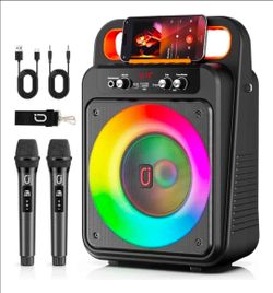 araoke Machine with 2 Wireless Microphones, Portable Bluetooth