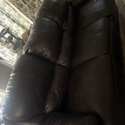 Leather Recliner, Couch, Espresso, Clean, And Comfy