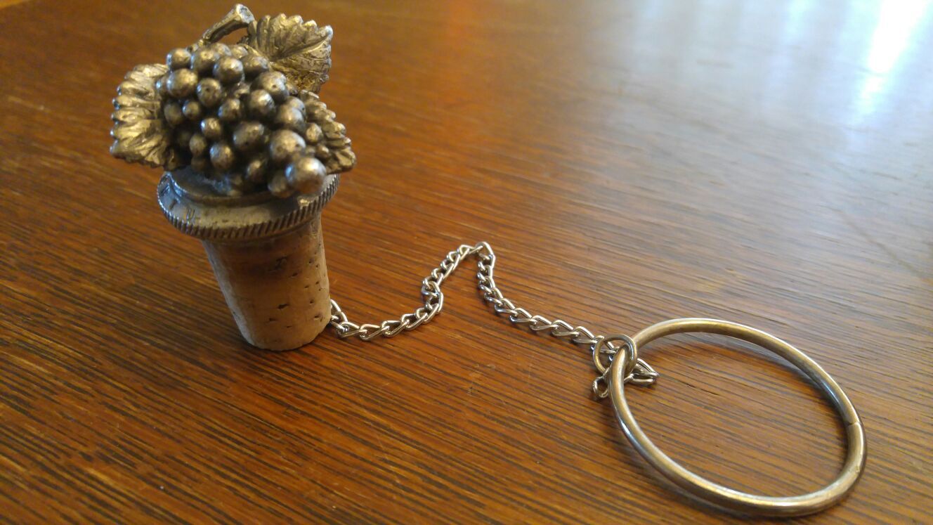 Vintage WTU Bottle Stopper- Grapes Design with chain and ring