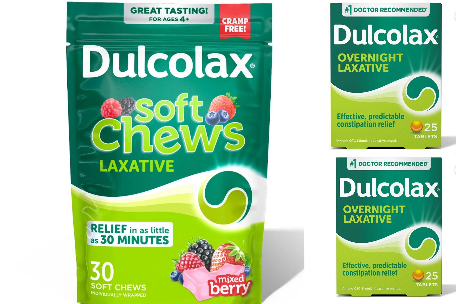 Dulcolax Soft Chews 30ct + Pills 25ct (2 Pack) Laxative Constipation Relief