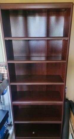Cherry‑Finish 6‑Shelf Bookcase