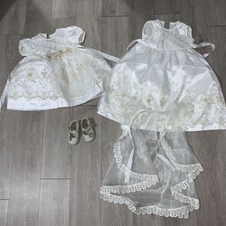 12 Month Baptism Babygirl Dress & Size 2 Shoes 