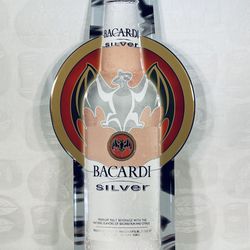 Vintage Bacardi Silver Embossed Metal Sign