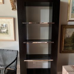 Pair, Modern Ebony & Chrome Bookshelves / Displays