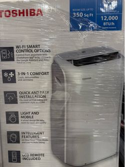 Toshiba 12,000 BTU ASHRAE 8k BTU 3 In 1 Portable Smart  Air Conditioner 350 Sqft  AC Dehumidifier Remote Fan A/C window kit