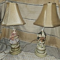 2 Vintage Victorian Table Lamps, Woodland 