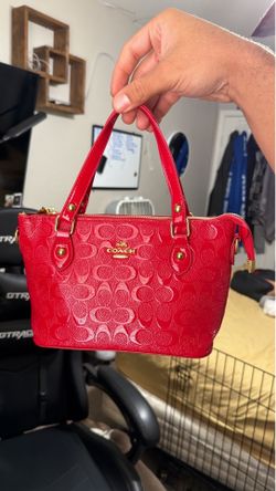 Coach Red Signature Embossed Mini Tote Bag