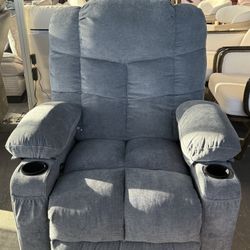 Ergonomically designed rocking massage chair with 360-degree rotating massage and lumbar heating, featuring a blue linen cushion（Blue）  💰200$