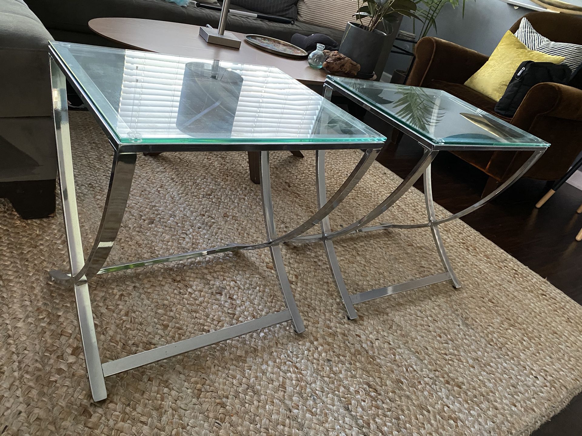 Silver and Glass Nightstands Or End Tables