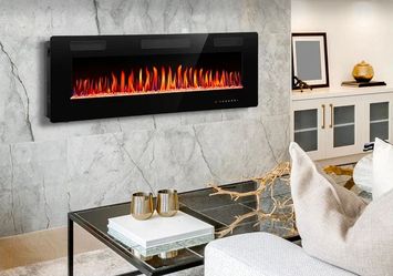R.W.FLAME C3 Series 60" Black Ultra-Thin Recessed Wall-Mounted Electric Fireplace