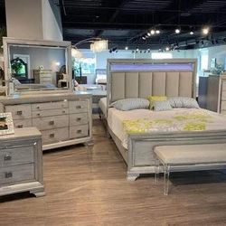 Vail 4 Pcs Bedroom Set Queen or King Bed Dresser Nightstand and Mirror (CHEST and BENCH OPTİON) 