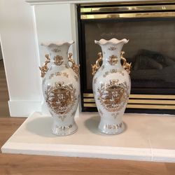 Chinese Pair of Large Porcelain Vases with Figures