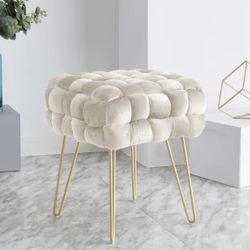 Mirage Modern Square Woven Velvet Ottoman - Cream
