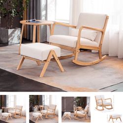 Beige Rocking Chair And Ottoman 