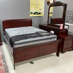 Louis Philip Cherry Sleigh Bedroom Set