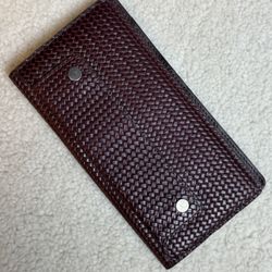 Burgundy Woven Texture Genuine Leather Long Wallet With Snap Closure
