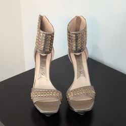 Boutique 9 Gold &amp; bronze Leather Platform High Heel Strap Sandals NWOT  Size 6.5 