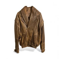 Vintage 100% Italian Leather Bomber Jacket (100% Vera Pelle) with Detachable Sleeves  Size: Eur 52 (US 42)