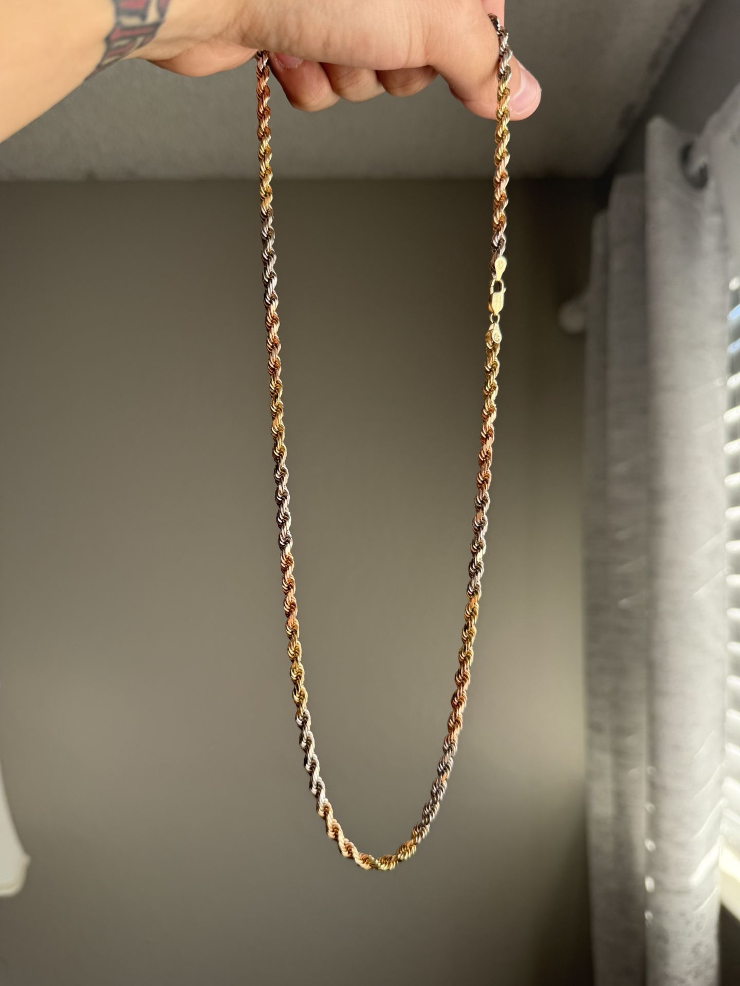 Thick Solid 14k Tri-Color Rope Chain