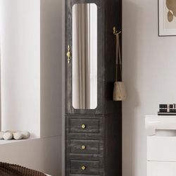 Armoire Wardrobe Closet, 69.5" H Wood Bedroom Armoires Cabinet with Mirror Door and 3 Drawers, Clothing Storage Cabinet with Hanging Rod & Sensor Ligh