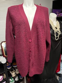 Burgundy Knit Button-Front Cardigan Sweater