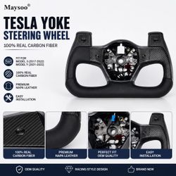 Real Carbon Fiber Yoke Steering Wheel for Tesla Model 3 2017-2022 & Model Y 2021-2022