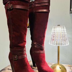 Wine Suade Nd Leather Boots 