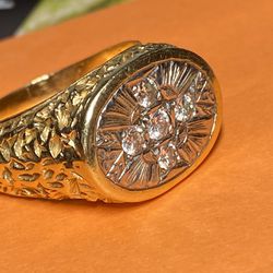Men’s Custom Made 14K Gold Diamond German Cross Ring Size 12