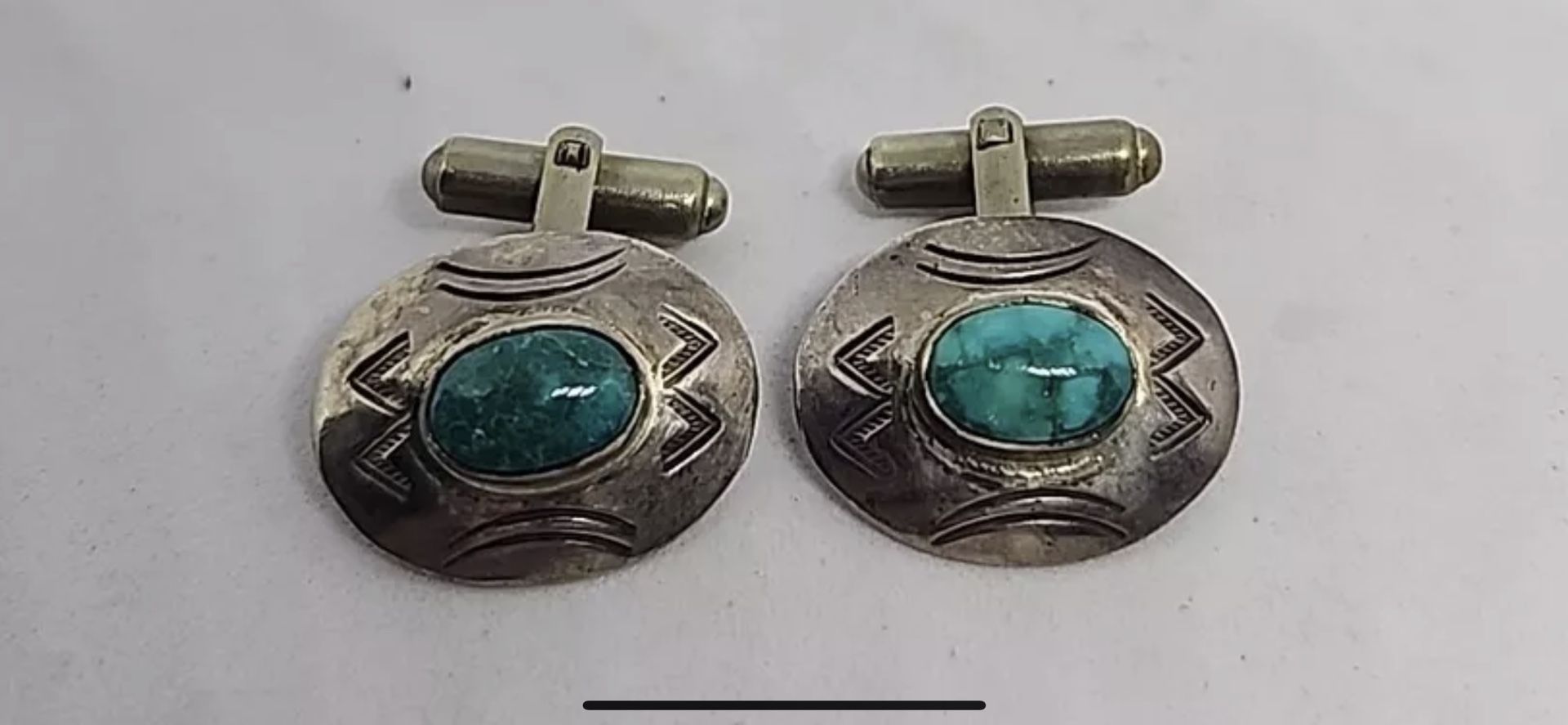 Navajo, Native American, sterling & shadow box Turquoise southwest cuff links