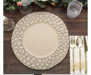 Charger Plates 13" Round Taupe with Hammered Rim for weddings and events