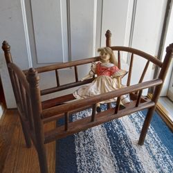 Antique Wood Doll Bed 