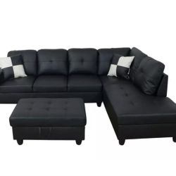 Black Sectional Couch With Ottoman 