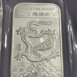 (5) 1 Troy Ounce Silver Bars - Year of the Dragon