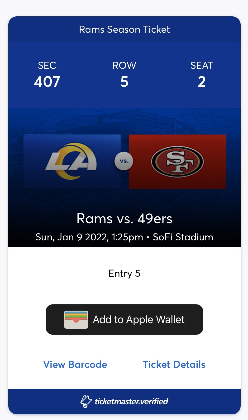 Rams Vs 49ers - Season Tickets 