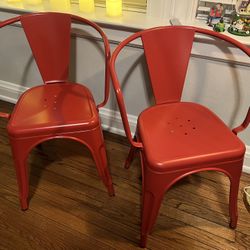 Metal Dining Chairs Set of 2 Indoor Outdoor - RED