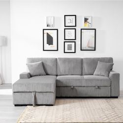 🫶🏼Sofa Bed Light Gray Fabric LHF Pull Out Sectional Sofa & Storage