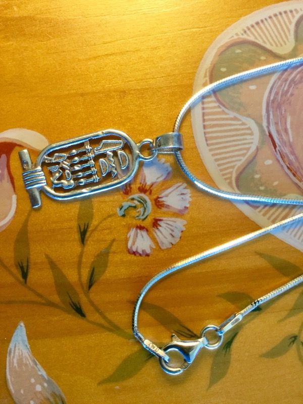 Sterling silver Egyptian pendant with smooth silver chain / Writings hieroglyphic characters on the silver pendant . πͺπ¬